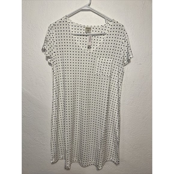 SOMA COOL NIGHTS MEDIUM SHORT SLEEVE SLEEPSHIRT CHIC SQUARE DOTS IVORY M NEW - Picture 1 of 16